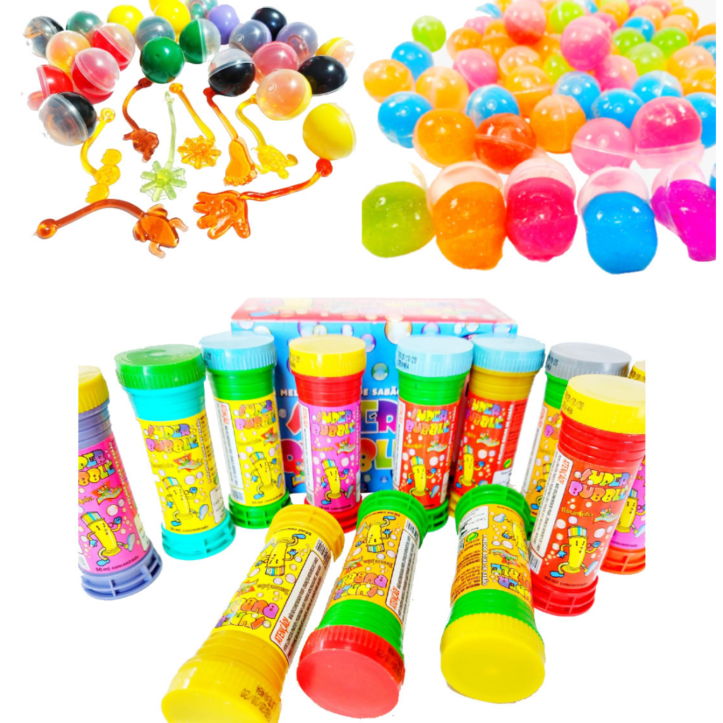 30 Bolha Sabão + 30 Gruda Parede + 30 Geleca Slime Festa Lembrancinha Aniversario Prenda novo em Oferta na Shopee