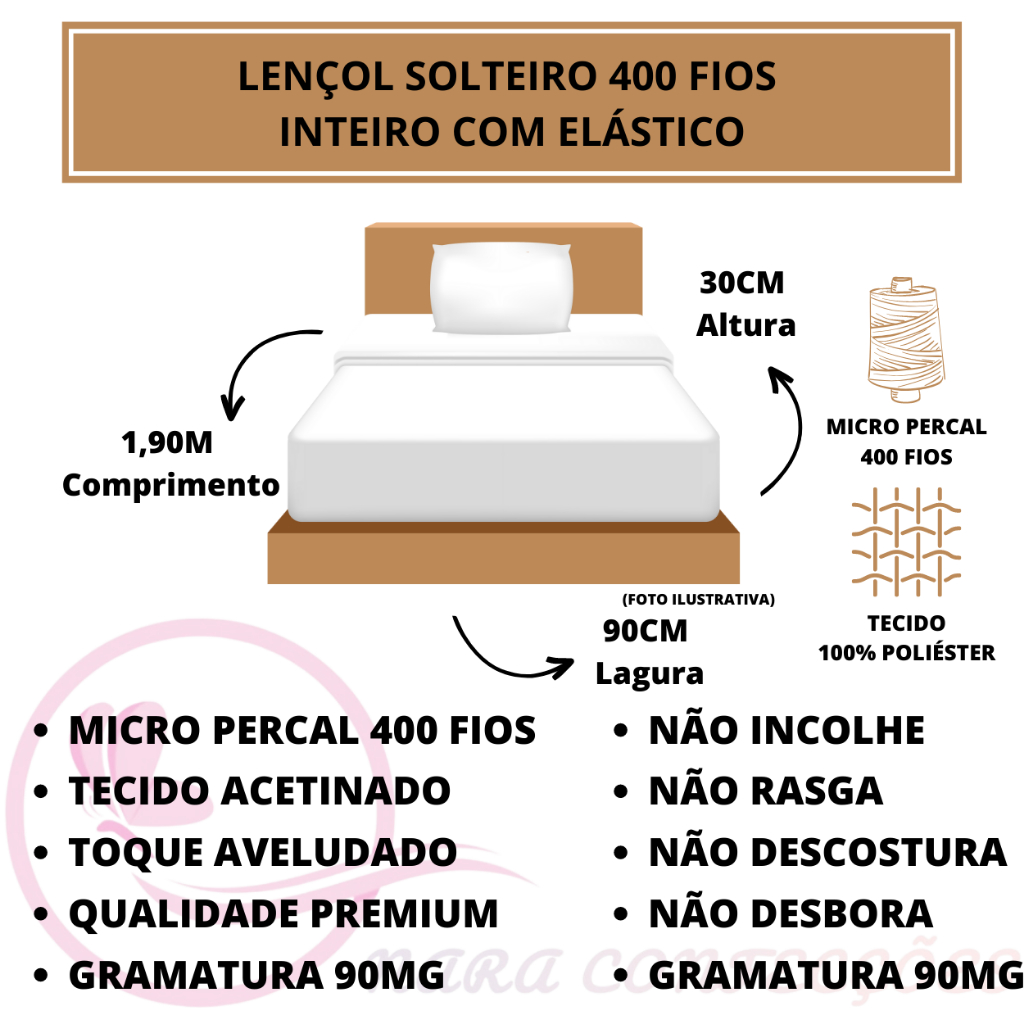 Jogo de Lençol Solteiro 03 peças 400 Fios Aveludado Cama Box