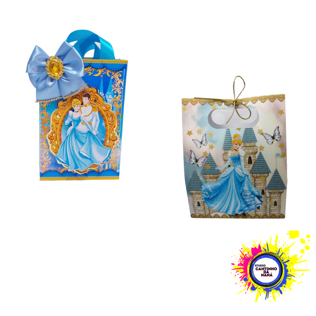 Sacolinhas personalizada lembrancinha cinderela aninversário menina infantil kit 40 unidades
