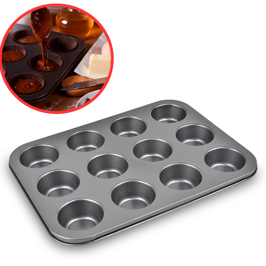 Forma Assadeira de Cupcake Pão de Queijo Antiaderente Grande 12 Cavidades Em Casa Tem