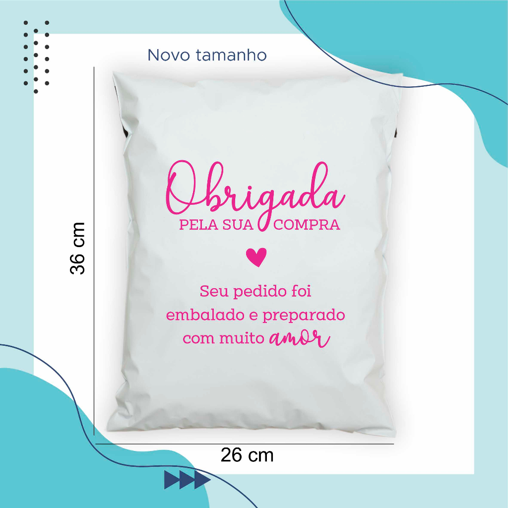 Envelope de envio 26x36 (P) - 50 unidades - personalizado com frase (sem logo) - lacre de segurança