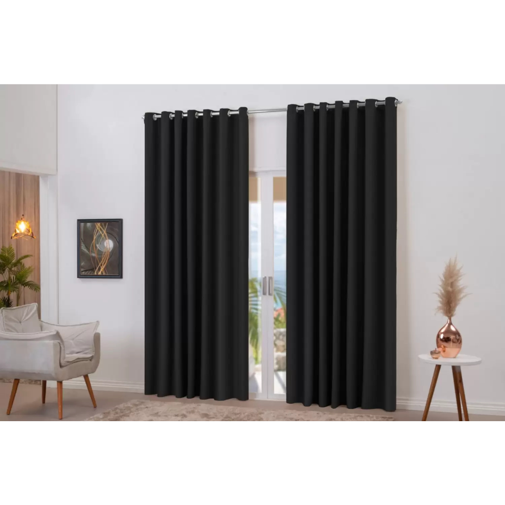 Cortina Blackout 3 Metros em Tecido Corta Luz 3,00m x 2,80m Blackout Com Ilhós Cromado