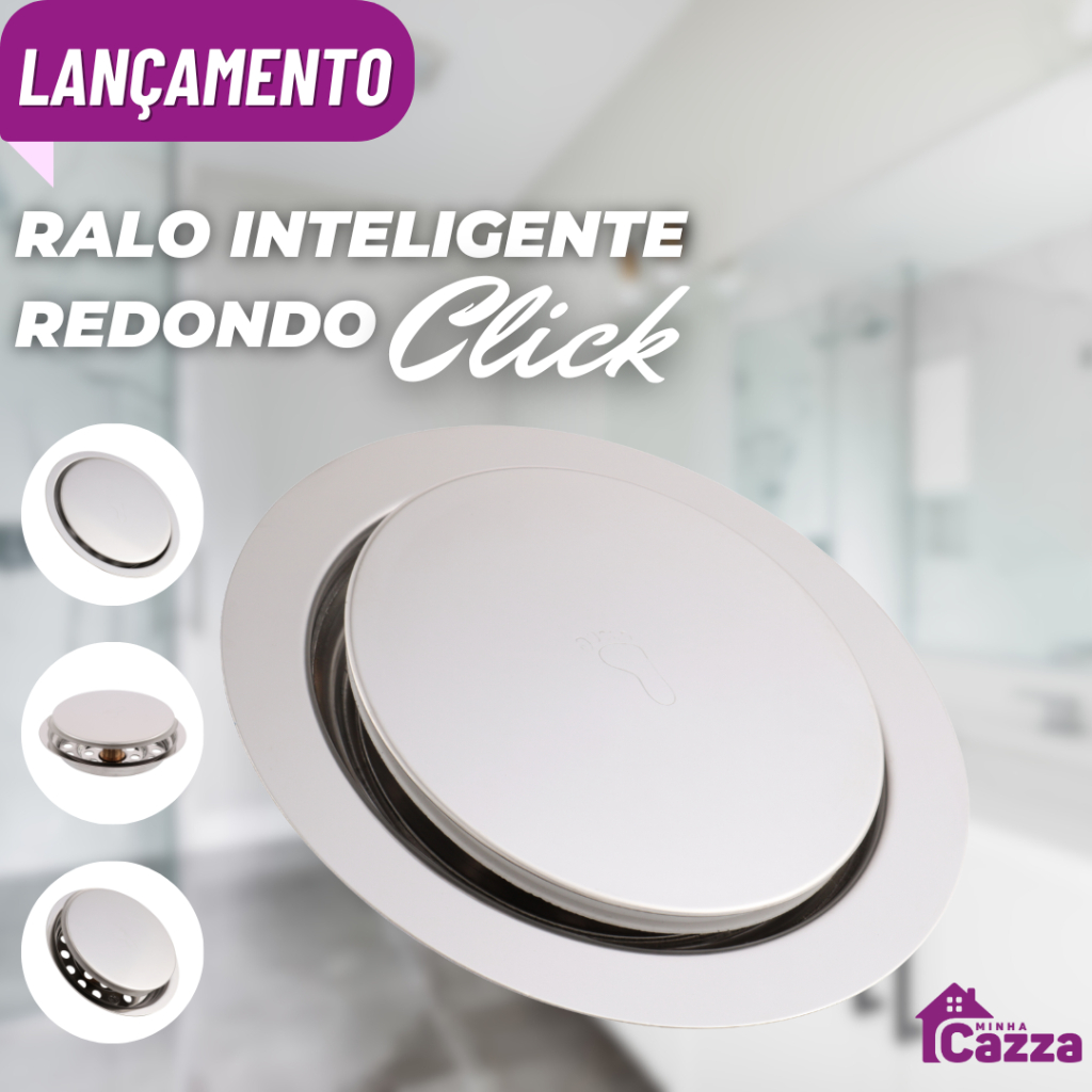 Ralo Click Inteligente Redondo Banheiro Inox 10x10 Cm Veda Cheiro