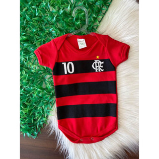 Body time flamengo unissex bebê mesversario tematico menina ou menino 100% Algodão Malha Suedine- Envio Imediato