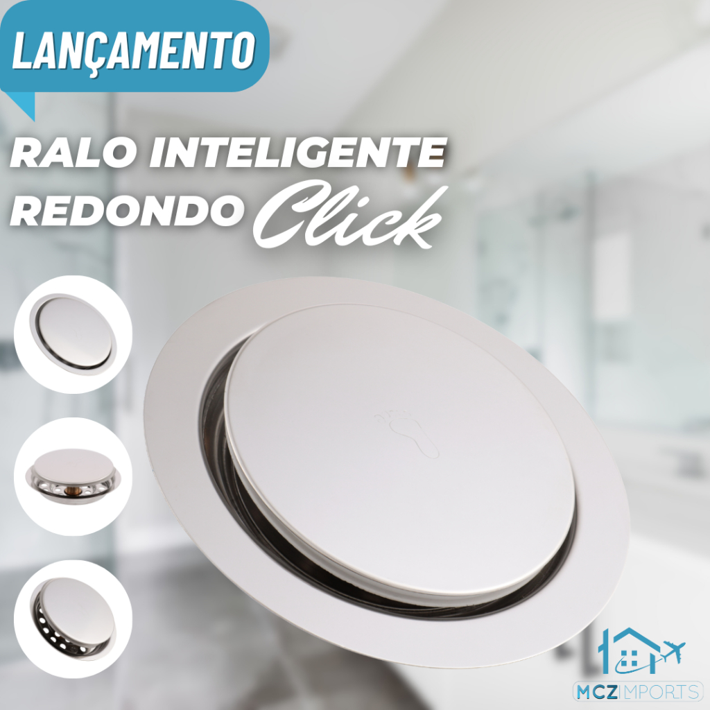 Ralo Click Inteligente Redondo Banheiro Inox 15x15 Cm Veda Cheiro