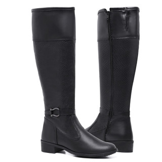 Bota Feminina Montaria 11070 Cores Com Fivela Confortável Casual Cano Alto Com Zíper Lateral