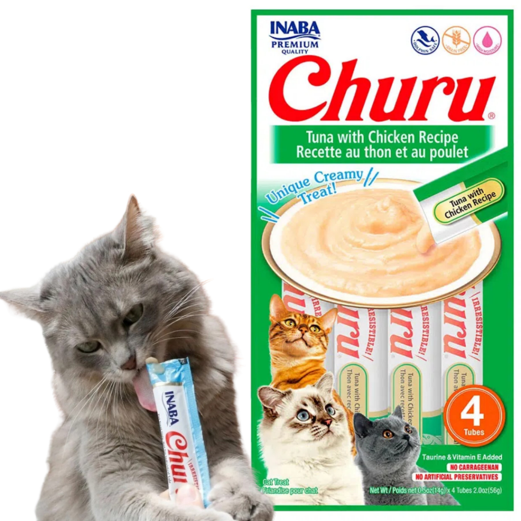 Churu Gatos Petisco Cremoso Atum Com Frango C/ 4 Saches 56g