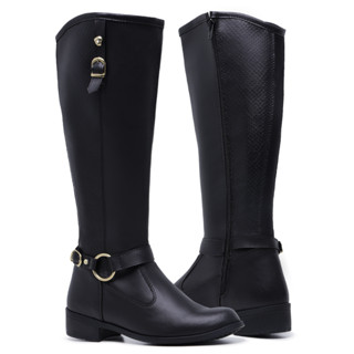 Bota Feminina Montaria 11080 Cores Com Fivela Confortável Casual Cano Alto Com Zíper Lateral