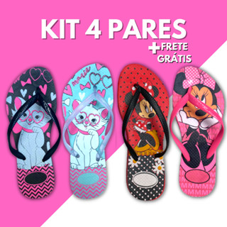 Kit 4 Pares Chinelo Feminino Adulto Estampado Variados Sandália Feminina Lançamentos Confortáveis Macio Leve Chinela De Dedo Confortável