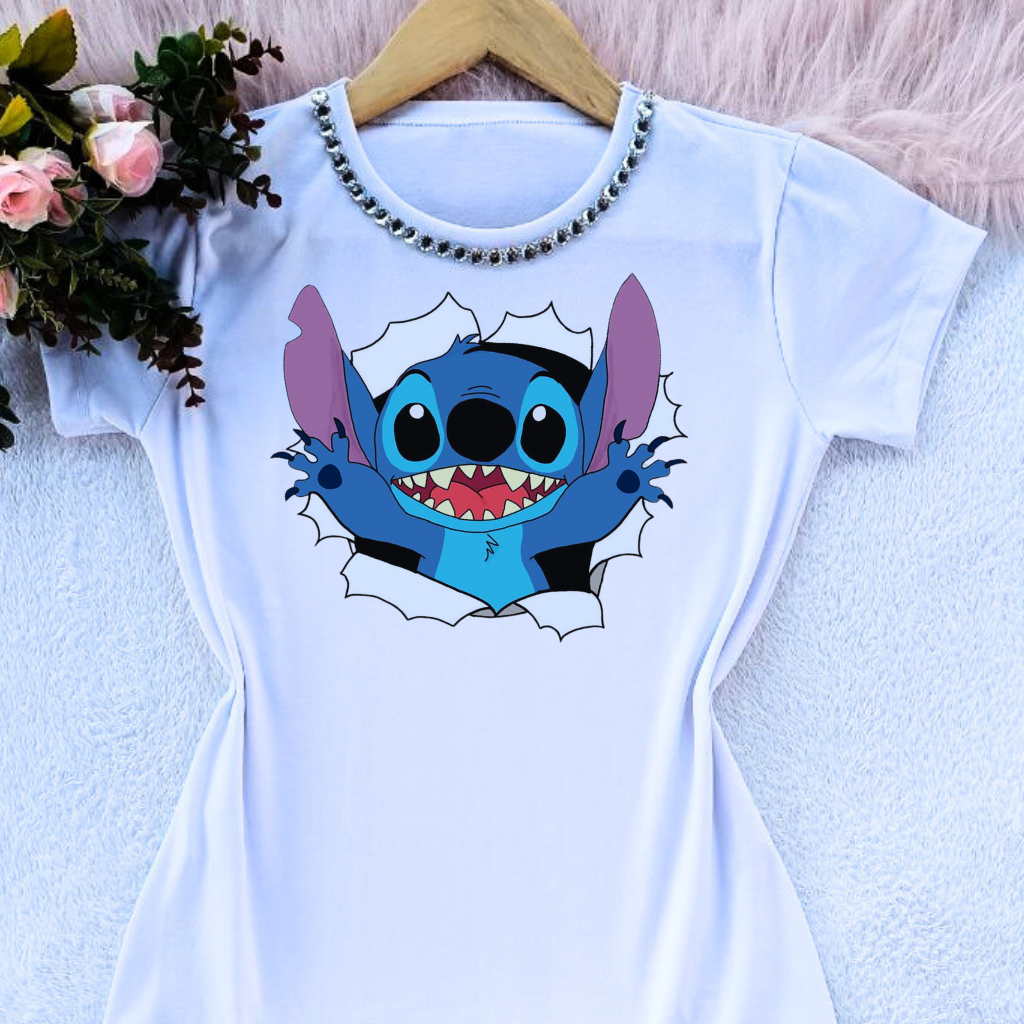 Camiseta blusa t-shirt feminina tendencia moda feminina Stitch vários modelos roupa feminina