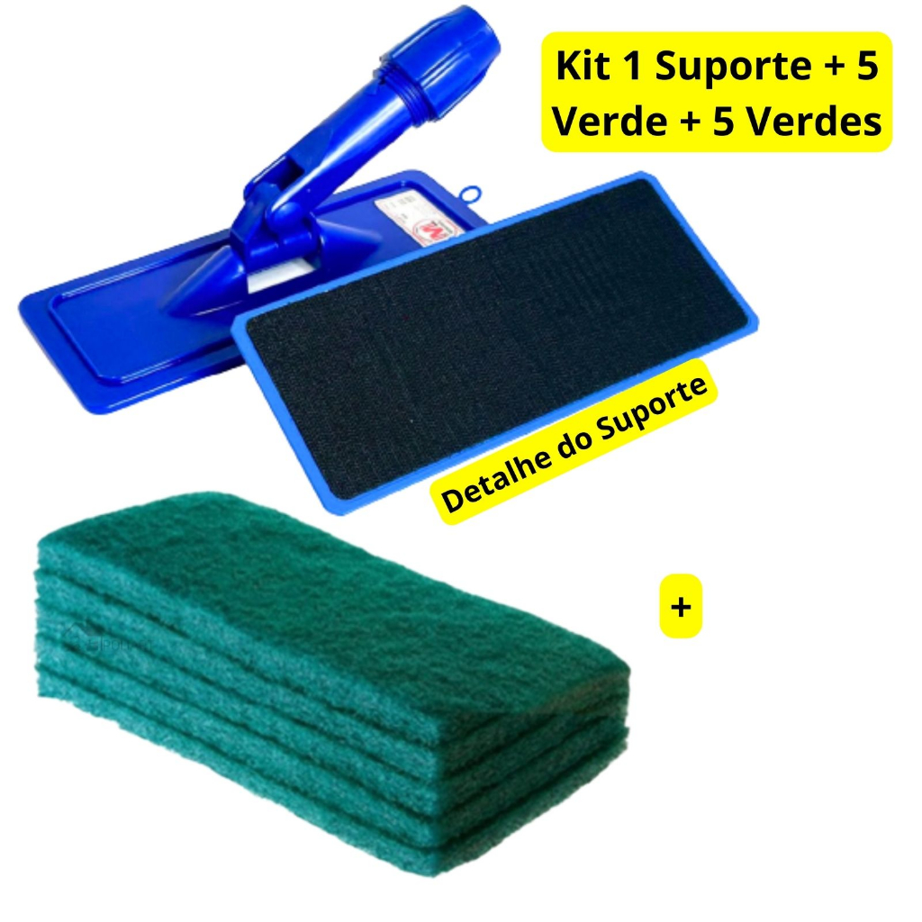 Kit Rodo Pega Fibras Suporte Lt Autocolante Articulado+5 Fibra Verde uso Geral Piso Azulejo Bettanin