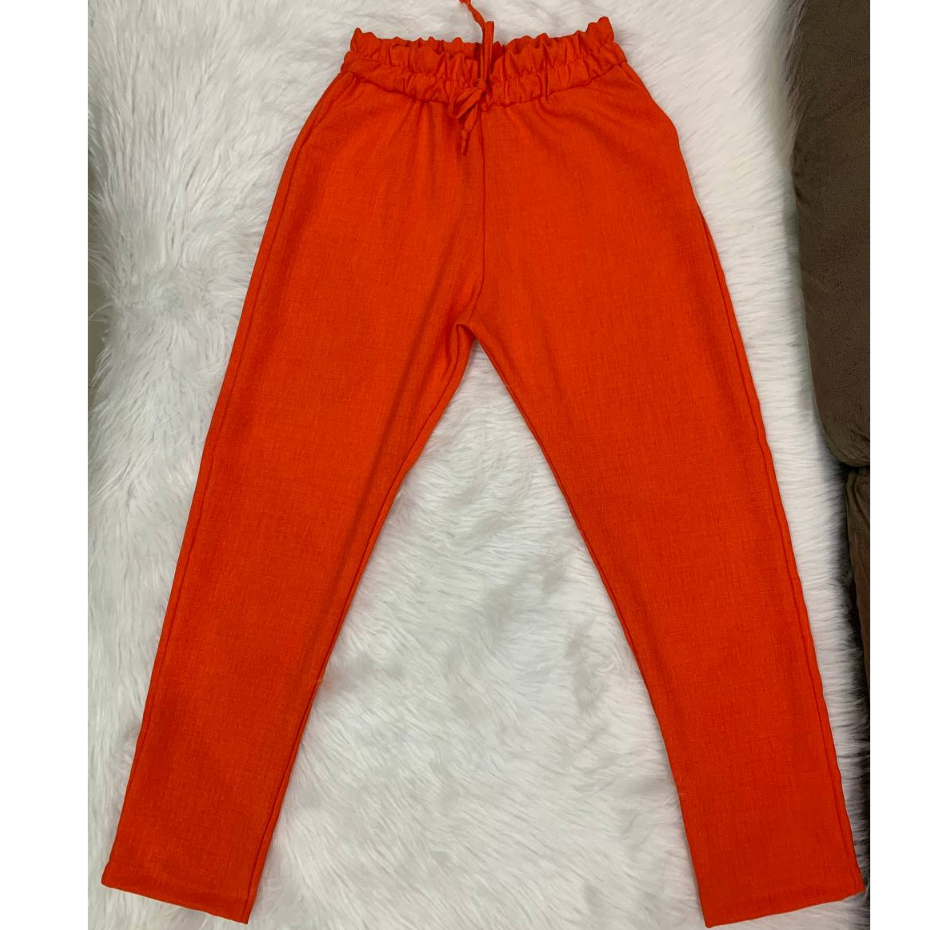 Calça Feminina Alfaiataria Montaria em Linho com Franzido Delicado na Cintura Casual Elegante Roupa Feminina Promoção
