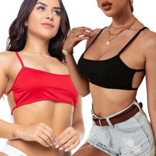 Kit 2 Top Faixa Cropped Fitness Costa Nua Moda Gringa Blogueira