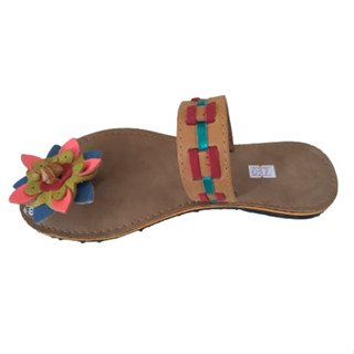 Sandália Feminino Rasteira em couro legitimo Chinelo Flor Rasteirinha Antiderrapante Ref. 037
