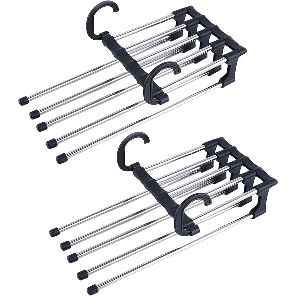 2 Cabides para Calças Dobrável Organizador Múltiplo 5 Espaços Plástico e Aço Inox