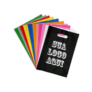 50und sacolas 16x20 personalizadas variadas cores (ler a descrição) com sua logo, arte e estampa em Oferta na Shopee