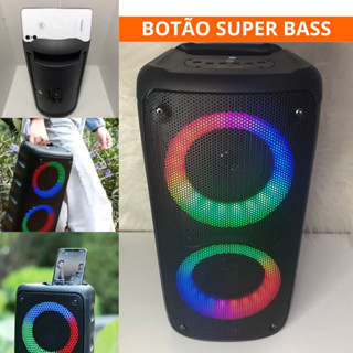 Caixa de Som bluetooth Grande Alta Qualidade com Super lads multicor/ Butão super bass /Suporte para Celular/ Dual Conexão