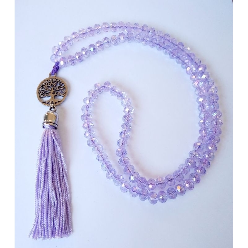 Imagem Japamala 108 Contas Cristal Lilás Com Meru Pingente Árvore da Vida Rosário Budista Meditação Ref:311