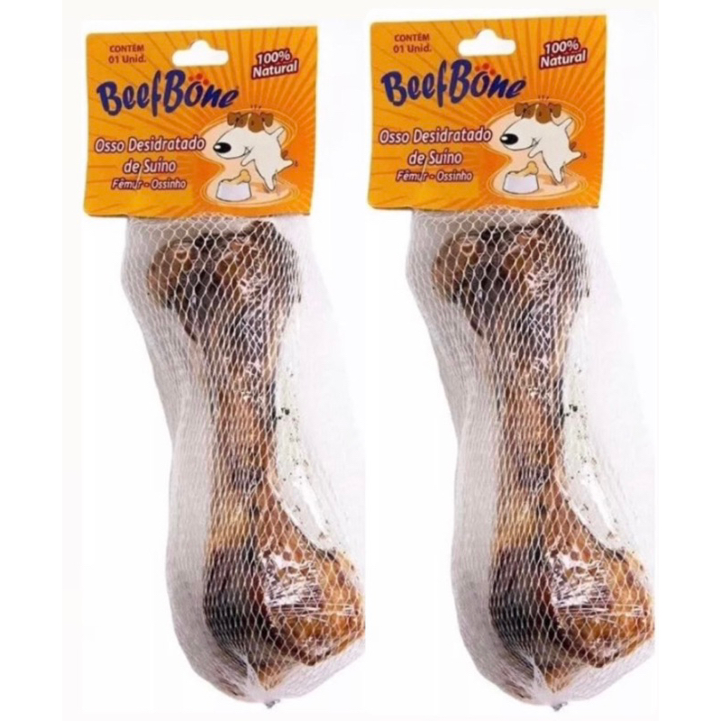 Kit Com 2 Ossos anti Estresse Defumado Para Cães 100% Natural Mordedor Beef Bone