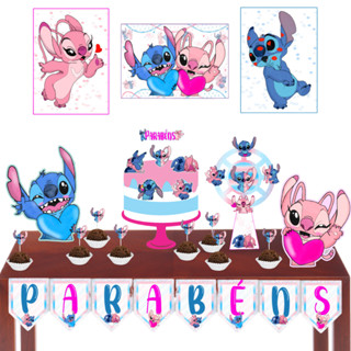 Kit festa em casa monta facil Stitch e Angel pratico e de alta qualidade decoração aniversario