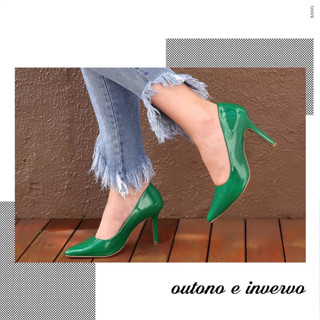 Scarpin/Scarpan Feminino Verde Bandeira Salto Alto Premium Confortável