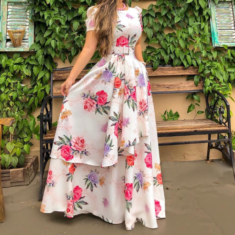Vestido Longo Todo confeccionado no alfaiataria, manguinha princesa, bolsinhos fofos, zíper atrás com cinto