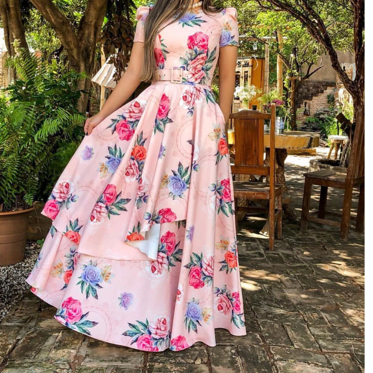 Vestido Longo Todo confeccionado no alfaiataria, manguinha princesa, bolsinhos fofos, zíper atrás com cinto — imagem 2 de 2
