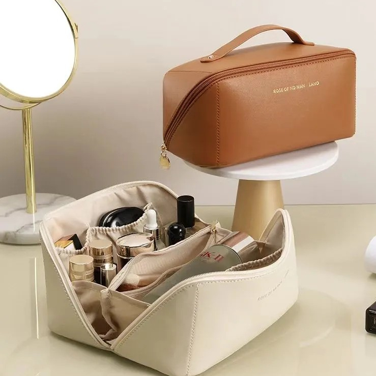 Bolsa Necessaire 2 em 1 cosmética de viagem de couro PU para mulheres, grande organizador cosmético, bolsa de maquiagem de alta capacidade, caixa de maquiagem feminina