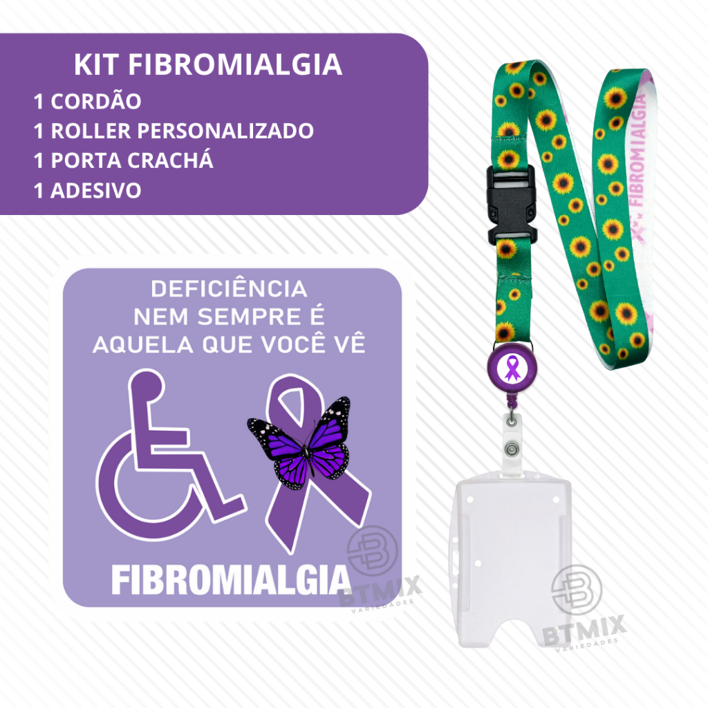 Kit Cordão Girassol Fibromialgia com Porta Crachá e Adesivo em Oferta na Shopee