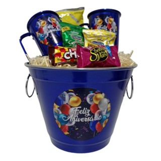 Cesta Balde de Gelo e Caneca Kit Boteco Presente Feliz Aniversário Com Aperitivos Festa