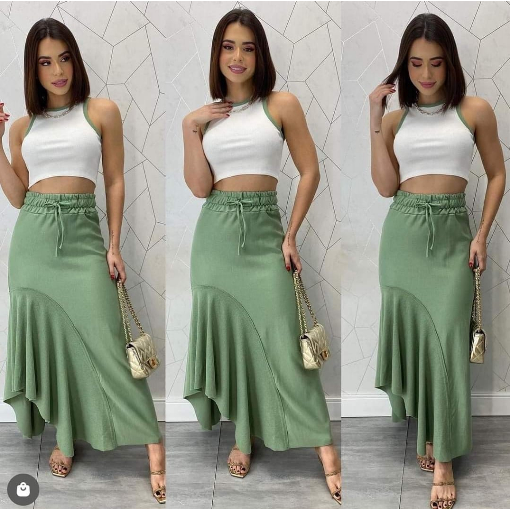 Conjunto Diva lançamento Saia com recorte e cropped Ribana modelo novo conjunto Perfeito.