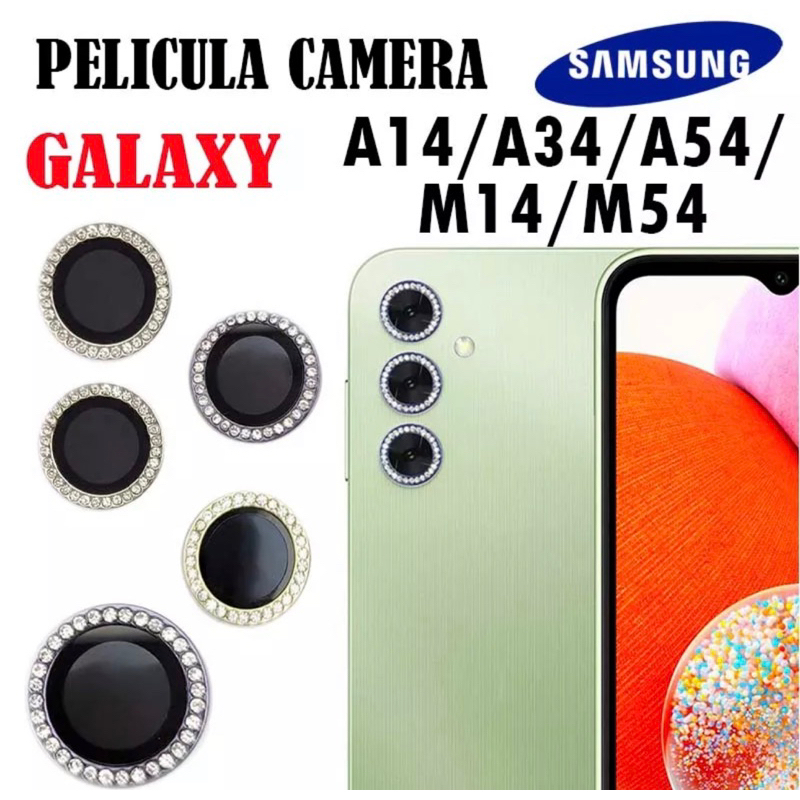 Kit Película De câmera Brilho diamante para Samsung Galaxy A14/A34/A54/M14/M54