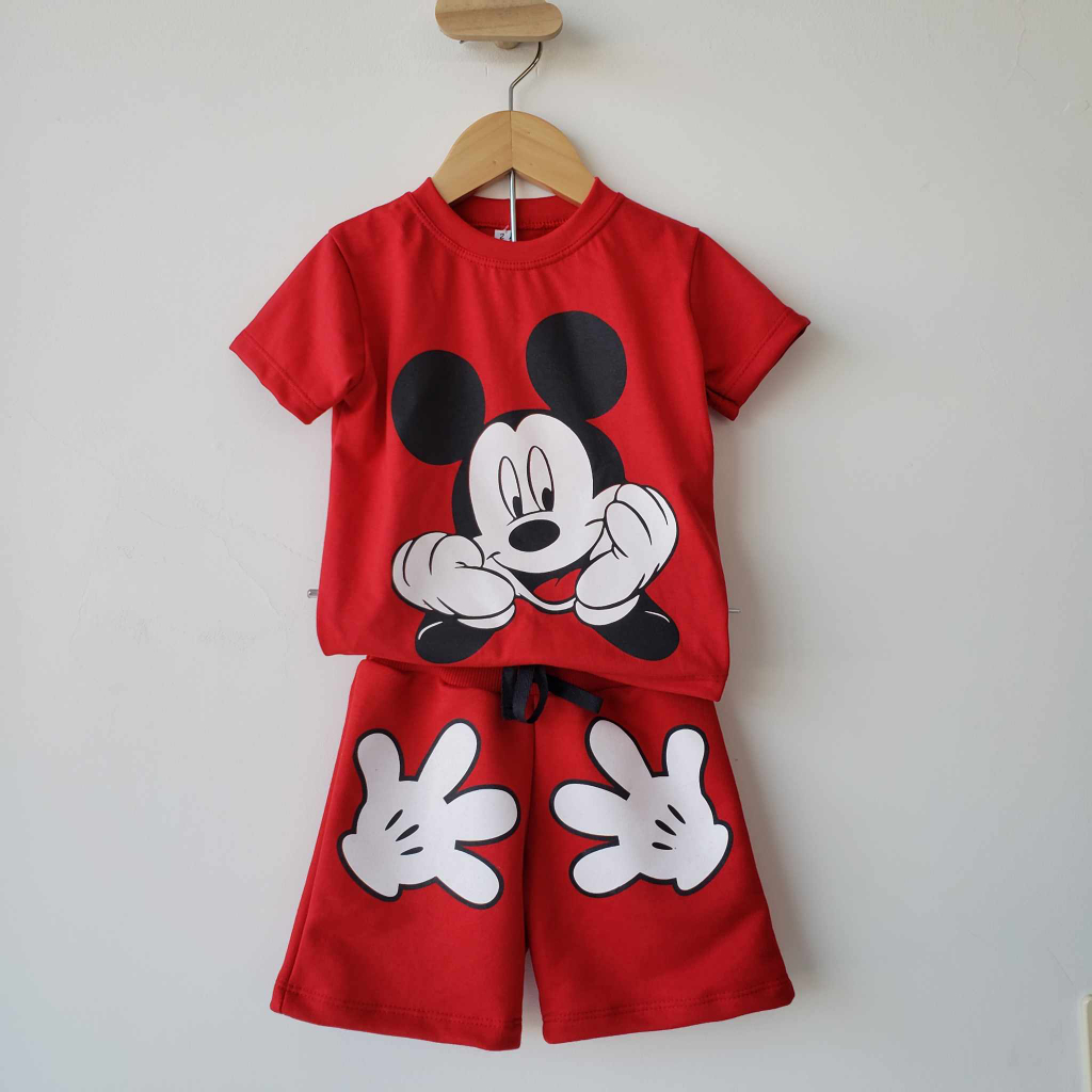 conjunto verão mickey vermelho em Oferta na Shopee