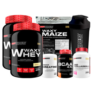 Kit 2x Whey Protein Waxy Whey 900g + BCAA 4.5 100g + Power Creatina 100g + Waxy Maize 800g + Bio Colágen II 200g + Coqueteleira - Suplementos para ganho de massa muscular - Bodybuilders