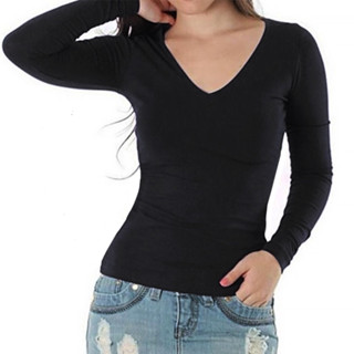 Blusa feminina t- shirt manga longa tecido de algodao