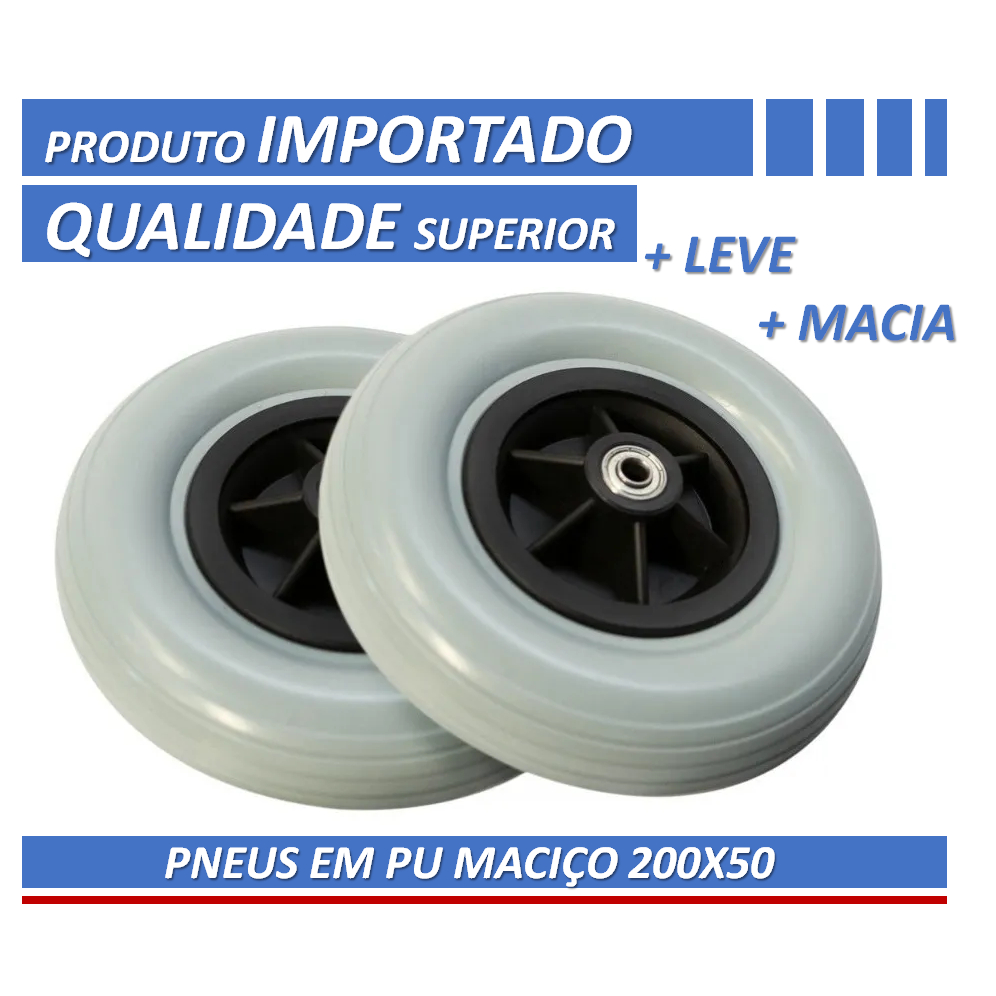 Roda Dianteira Pneu Maciço 200x50 Aro 8 Cadeira De Rodas Manual Motorizada Elétrica - Par em Oferta na Shopee