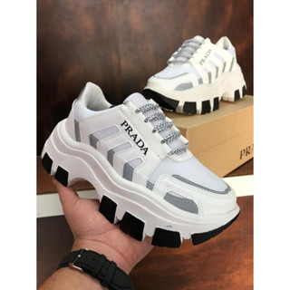 Tênis Prada Feminino Plataforma Tratorado Sapato Branco Refletivo