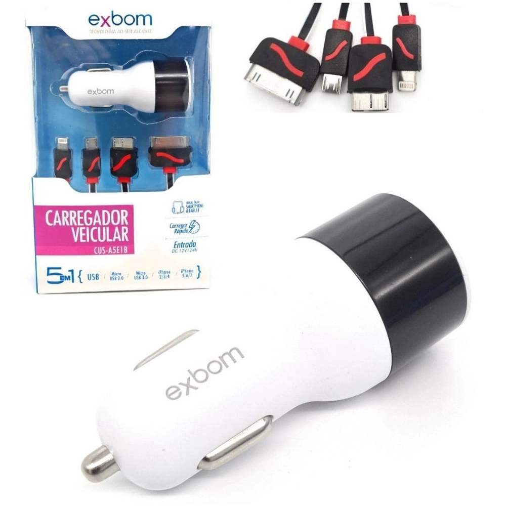Carregador Veicular 5 em 1 turbo EXBOM CUS-A5E1B em Oferta na Shopee