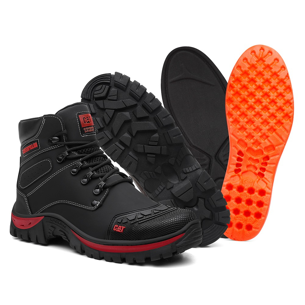 Bota  vermelho Com Biqueira P.V.C Em Couro Legitimo