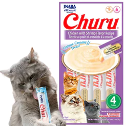 Churu Gatos Petisco Cremoso Frango Com Aroma De Camarão C/ 4 Saches 56g