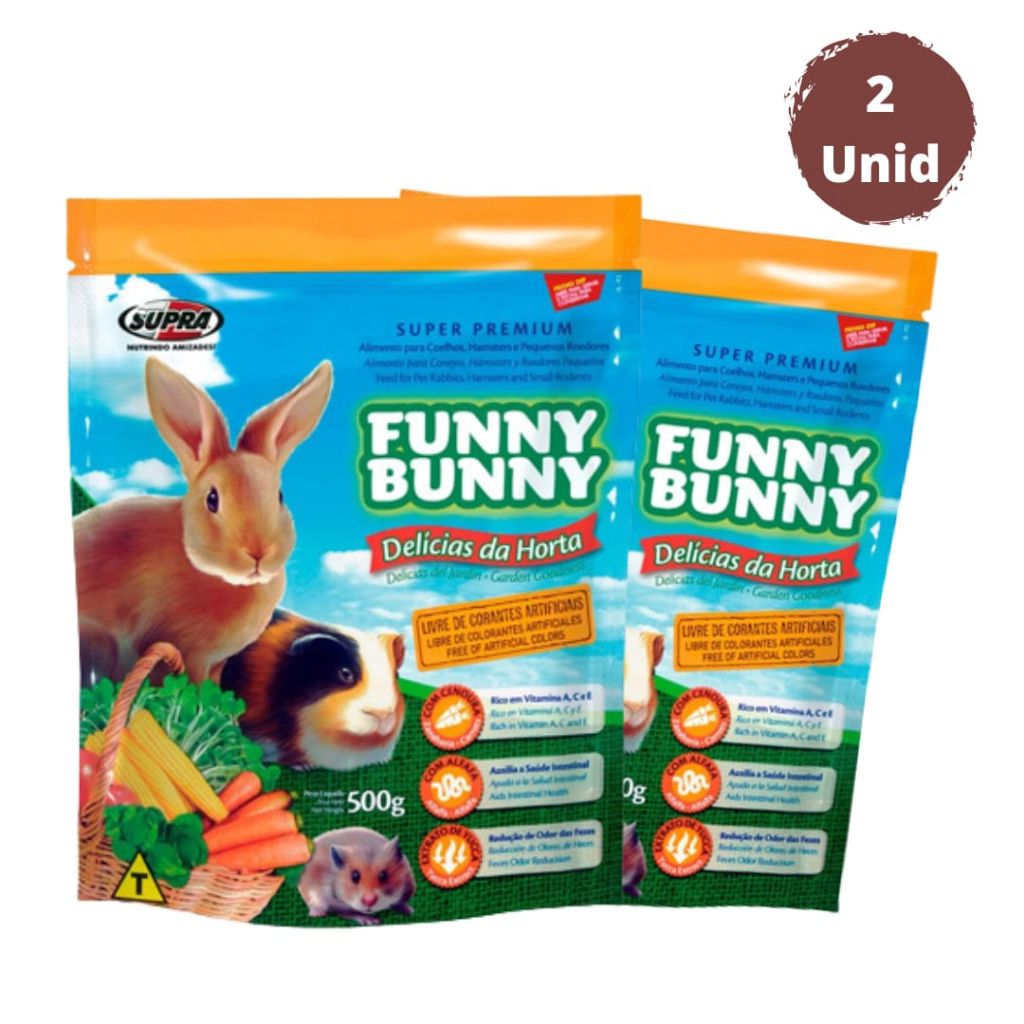 Kit 2un Ração Para Roedores Funny Bunny Delicias da Horta 500g Super Premium Coelhos, Hamsters, Porquinho da India em Oferta na Shopee