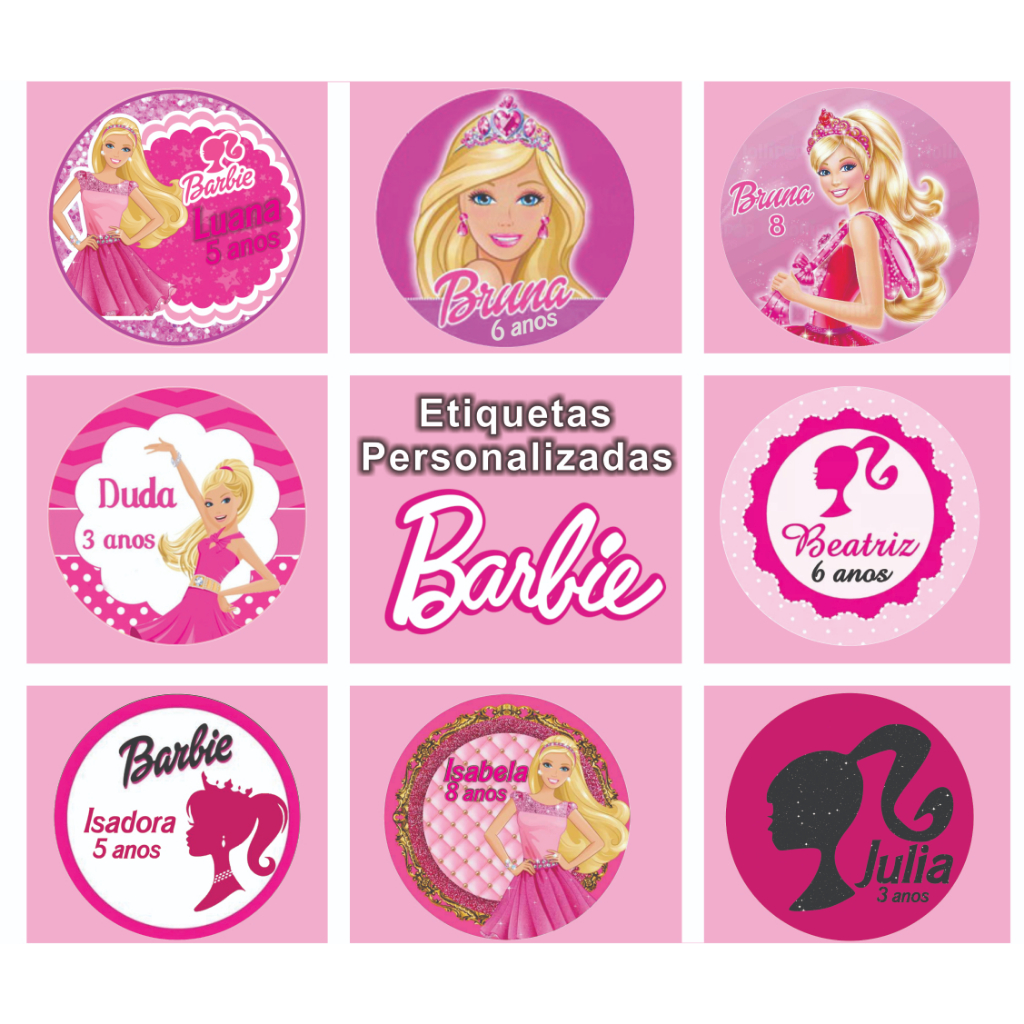 Etiqueta Adesiva Personalizada Barbie Para Lembrancinhas e Aniversário 4x4cm 30, 60 ou 120 Unidades