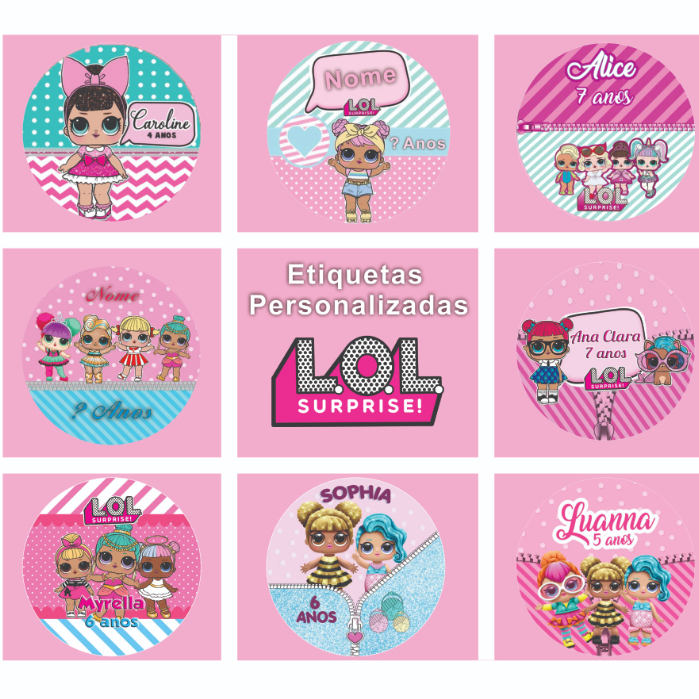Etiqueta Adesiva Personalizada Bonecas LOL Surprise Para Lembrancinhas e Aniversário 4x4cm 60 ou 120 Unidades