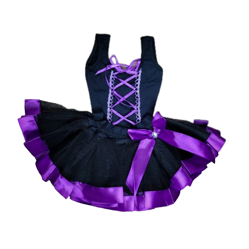 Conjunto Infantil Fantasia Body e Saia de Tule Halloween Dia das Bruxas Roxo