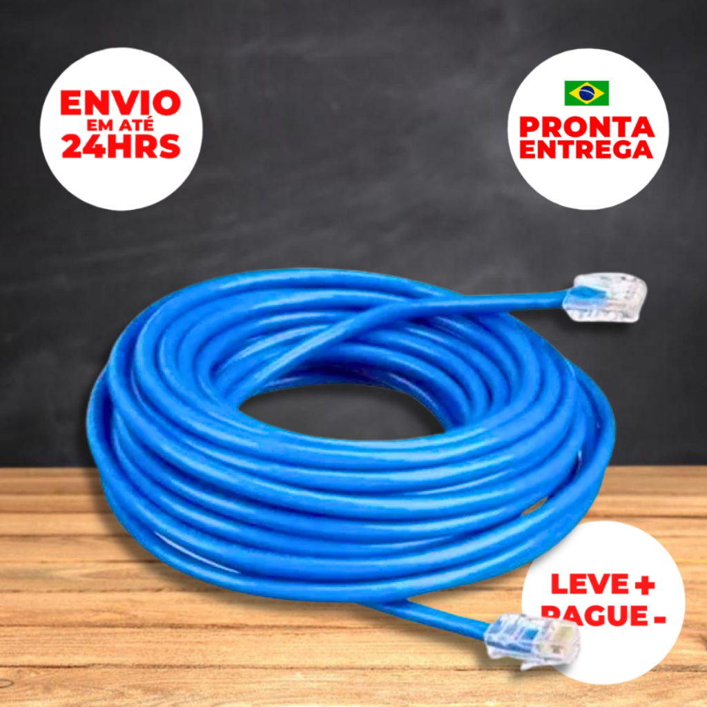 Cabo De Rede Rj45 10 15 20 30 Metros Rede Lan Azul Cat5 Montado
