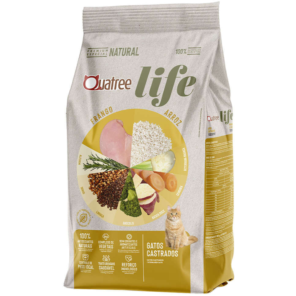 Ração Seca Quatree Life Frango e Arroz Gatos Castrados 3KG em Oferta na Shopee