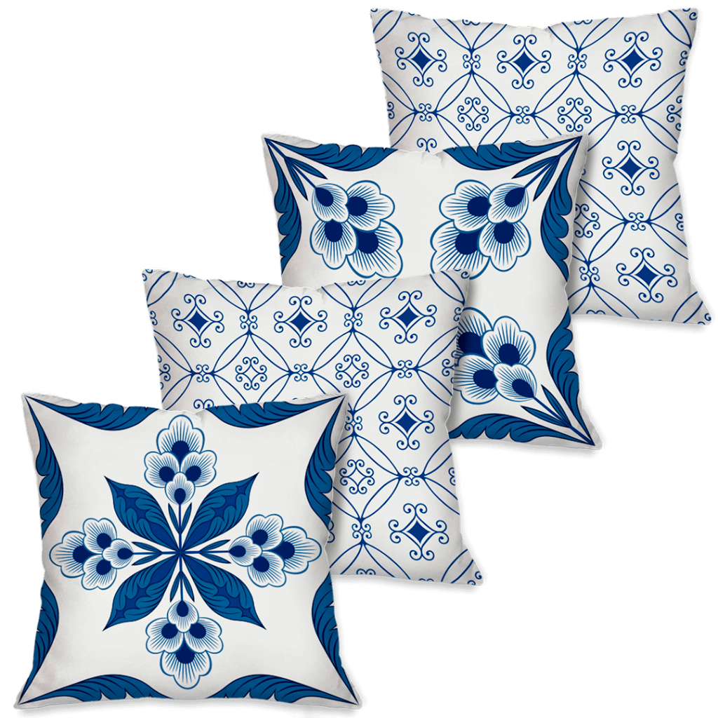 Kit 4 Capas de Almofadas Decorativas Flor Vintage Azul 45x45 cm em Oferta na Shopee