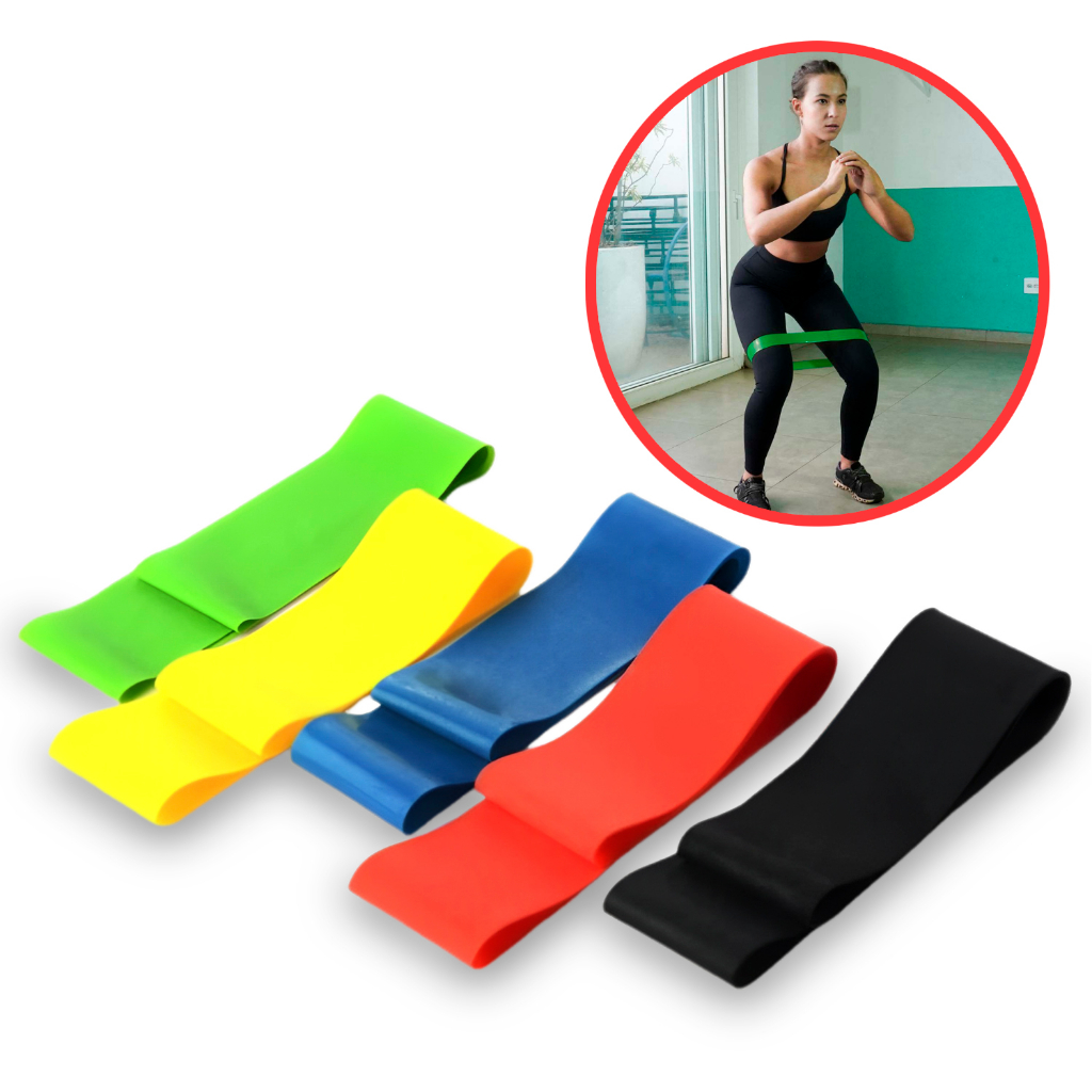 Kit 5 Mini Band Elástico Látex Faixa Resistencia Exercício Academia Treino Em Casa