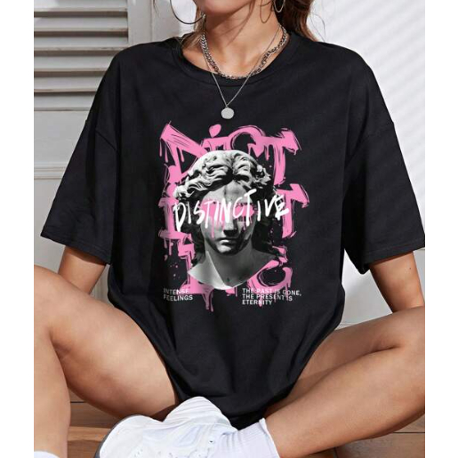 Camiseta Distinctive Escultura Gráfica Rosa em Oferta na Shopee