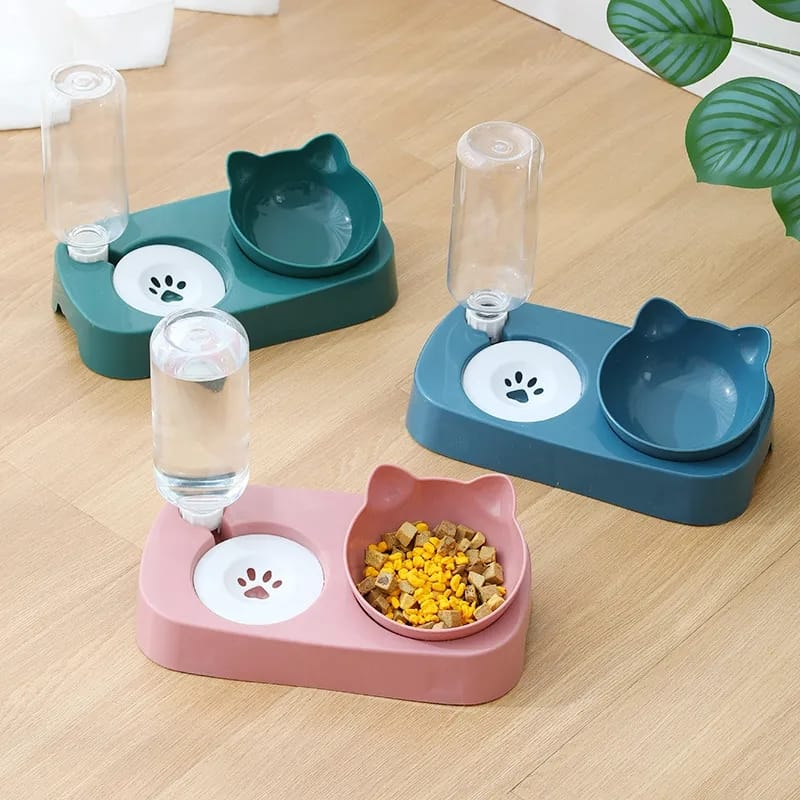 Comedouro Pote Tigela Duplo Gatinho Adaptador de Pelos Longos Automático Cachorro Gato